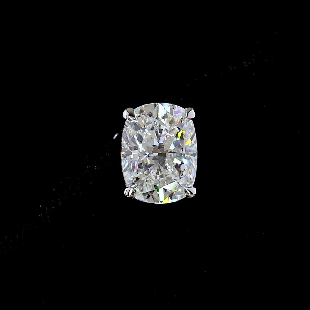 14K White Gold Cushion Brilliant Lab Diamond Stud Earrings - 5.11 Carat Total Weight, E-F VVS2 Clarity, IGI Certified - Covaloro Fine Jewelry