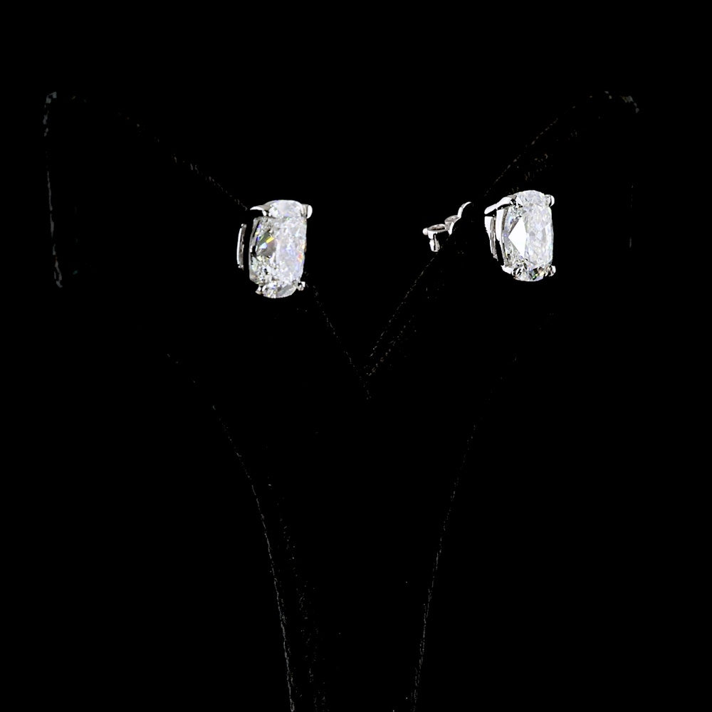 14K White Gold Cushion Brilliant Lab Diamond Stud Earrings - 5.11 Carat Total Weight, E-F VVS2 Clarity, IGI Certified - Covaloro Fine Jewelry