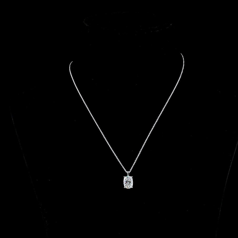 14K White Gold Cushion Brilliant Solitaire Pendant with 2.79 Carat Lab-Grown Diamond - G-H Color, VVS2 Clarity - Covaloro Fine Jewelry