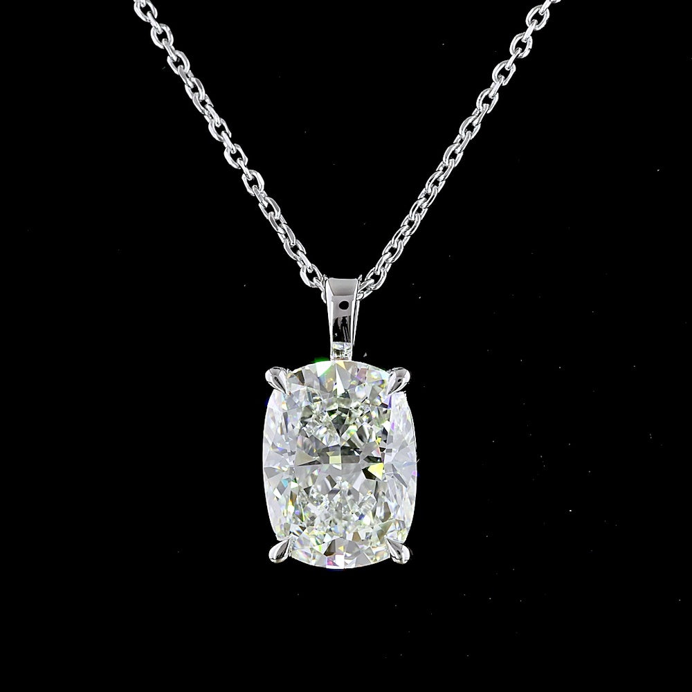 14K White Gold Cushion Brilliant Solitaire Pendant with 2.79 Carat Lab-Grown Diamond - G-H Color, VVS2 Clarity - Covaloro Fine Jewelry