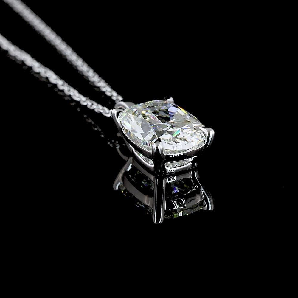 14K White Gold Cushion Brilliant Solitaire Pendant with 2.79 Carat Lab-Grown Diamond - G-H Color, VVS2 Clarity - Covaloro Fine Jewelry