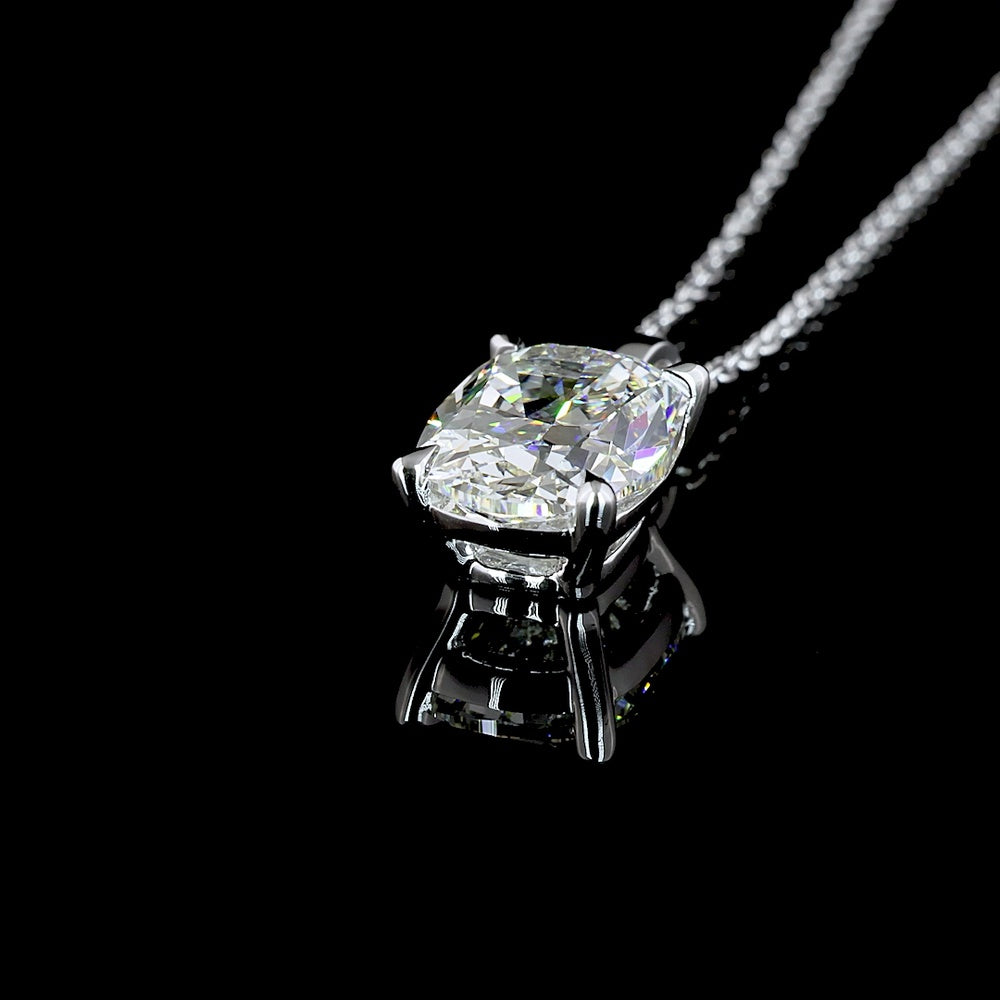 14K White Gold Cushion Brilliant Solitaire Pendant with 2.79 Carat Lab-Grown Diamond - G-H Color, VVS2 Clarity - Covaloro Fine Jewelry