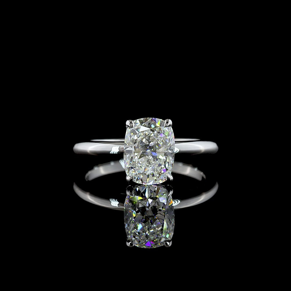 14K White Gold Cushion Brilliant Solitaire Ring with 2.01 Carat Lab Grown Diamond - E-F Color VS1 Clarity - Covaloro Fine Jewelry