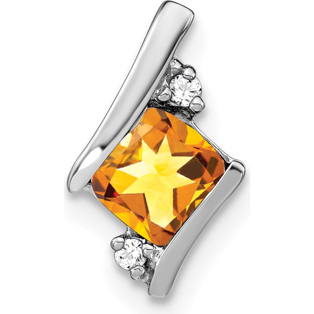 14K White Gold Cushion Citrine and Diamond Chain Slide Pendant - 0.012 Carat Total Diamond Weight by Oro Pregiato