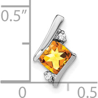 14K White Gold Cushion Citrine and Diamond Chain Slide Pendant - 0.012 Carat Total Diamond Weight by Oro Pregiato