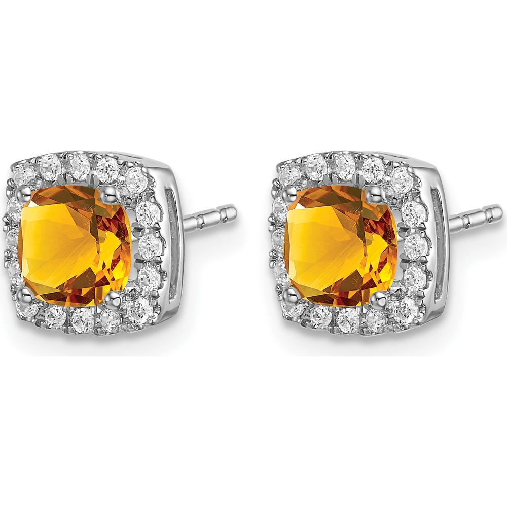 14K White Gold Cushion Citrine and Diamond Halo Earrings - 1.00 Carat Total Citrine Weight, 0.19 Carat Total Diamond Weight by Monteluci Fine Jewelry