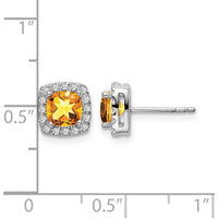 14K White Gold Cushion Citrine and Diamond Halo Earrings - 1.00 Carat Total Citrine Weight, 0.19 Carat Total Diamond Weight by Monteluci Fine Jewelry