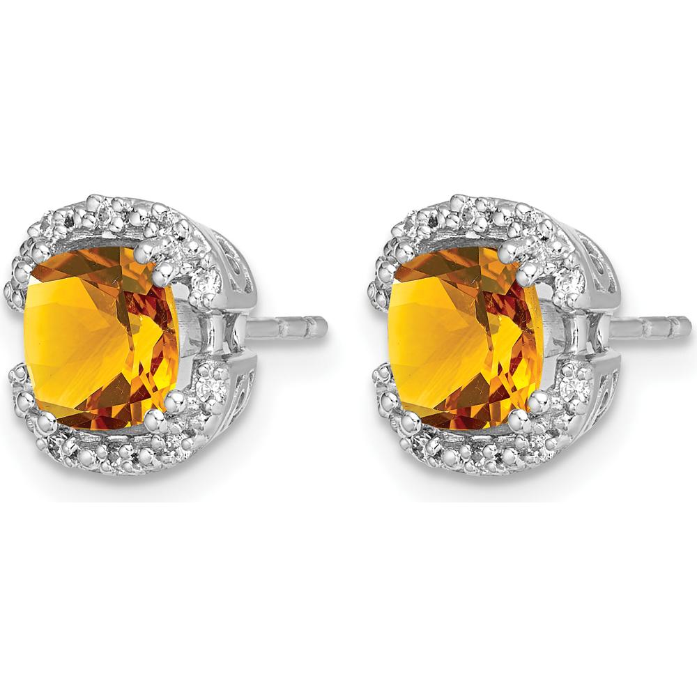 14K White Gold Cushion Citrine and Diamond Halo Earrings - 1.25 Carat Citrine, 0.10 Carat Diamond Total Weight by Monteluci Fine Jewelry