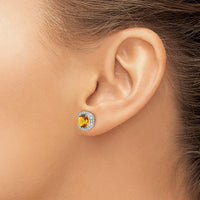 14K White Gold Cushion Citrine and Diamond Halo Earrings - 1.25 Carat Citrine, 0.10 Carat Diamond Total Weight by Monteluci Fine Jewelry