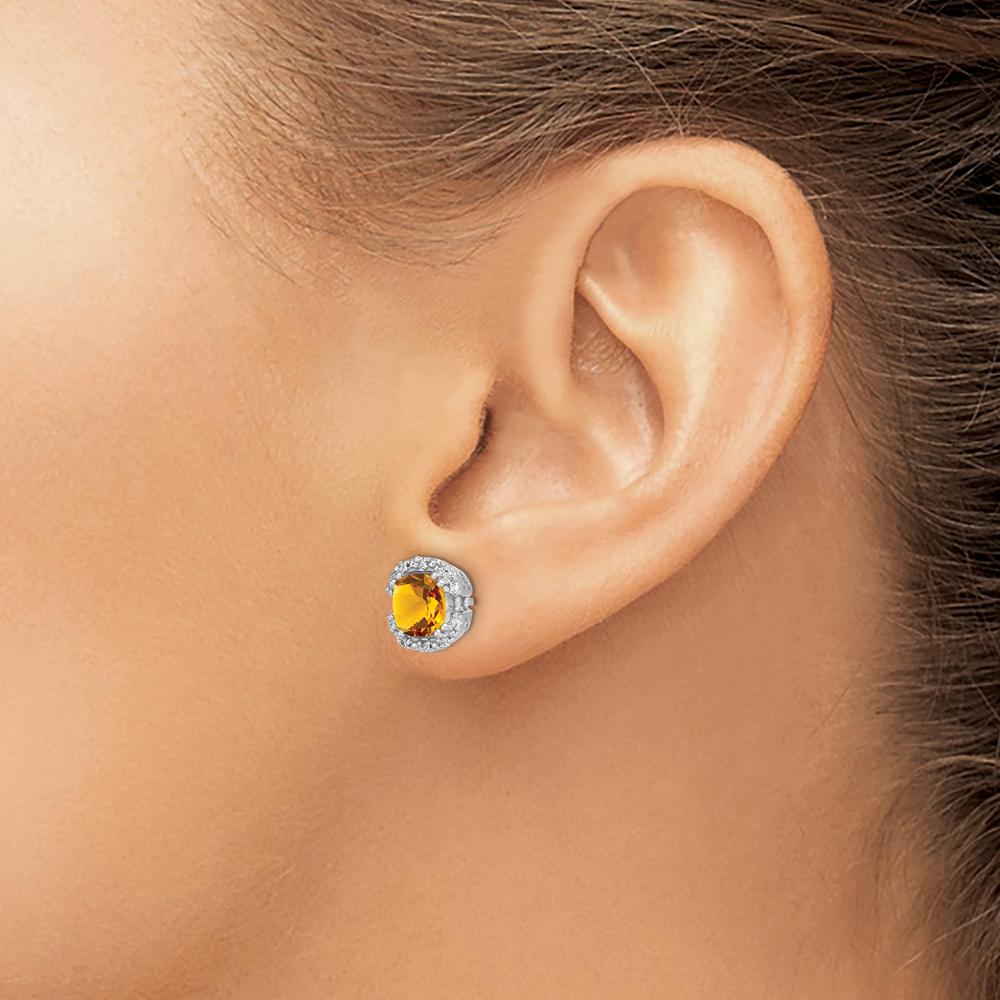 14K White Gold Cushion Citrine and Diamond Halo Earrings - 1.25 Carat Citrine, 0.10 Carat Diamond Total Weight by Monteluci Fine Jewelry