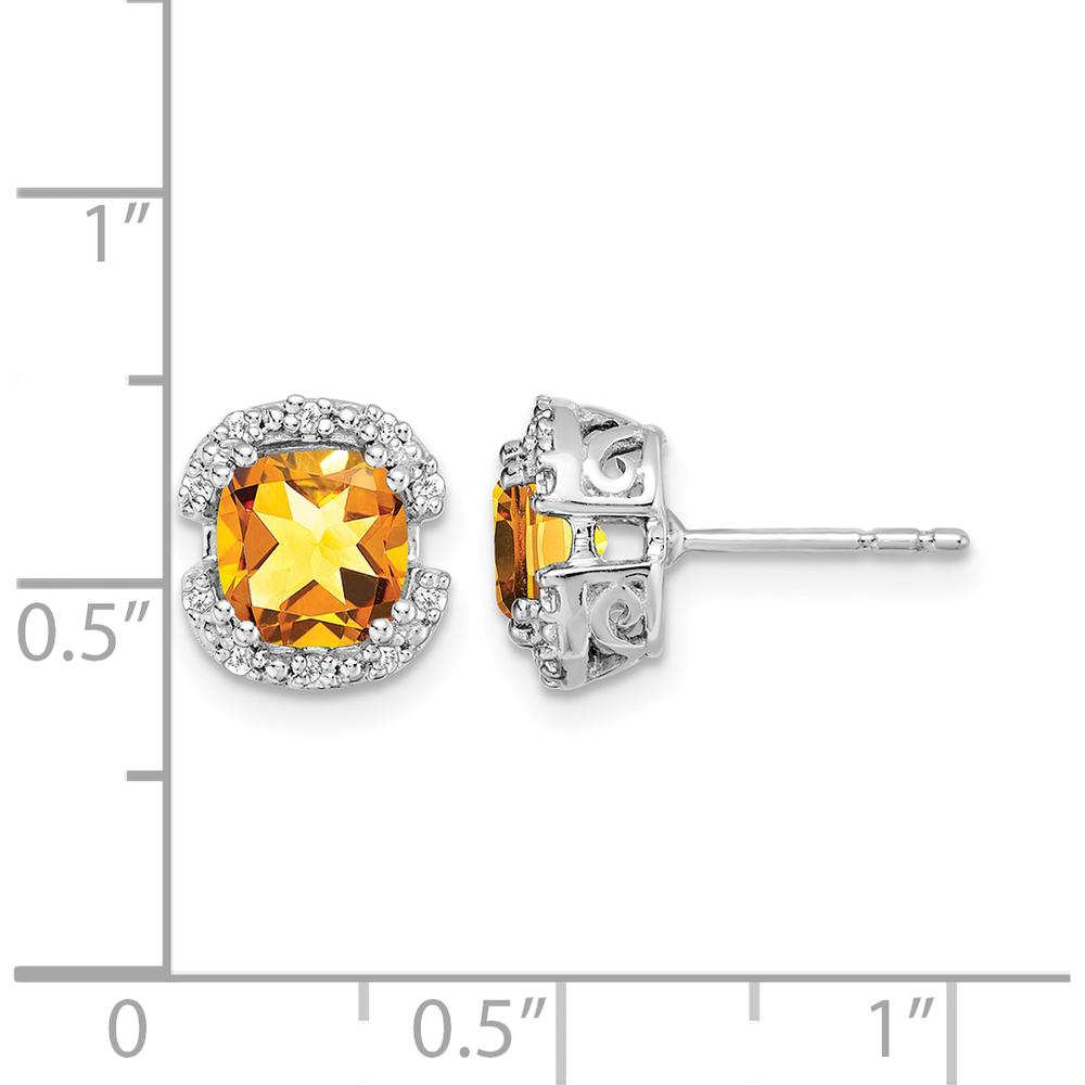 14K White Gold Cushion Citrine and Diamond Halo Earrings - 1.25 Carat Citrine, 0.10 Carat Diamond Total Weight by Monteluci Fine Jewelry