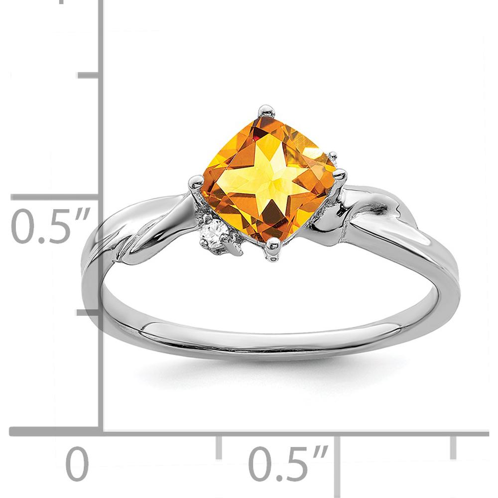 14K White Gold Cushion Citrine and Diamond Ring - 0.88 Carat Citrine, 0.03 Carat Total Diamond Weight by 0