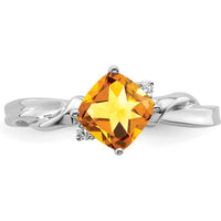14K White Gold Cushion Citrine and Diamond Ring - 0.88 Carat Citrine, 0.03 Carat Total Diamond Weight by 0