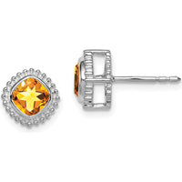 14K White Gold Cushion Citrine Earrings - 1.0 Carat Total Citrine Weight by Monteluci Fine Jewelry