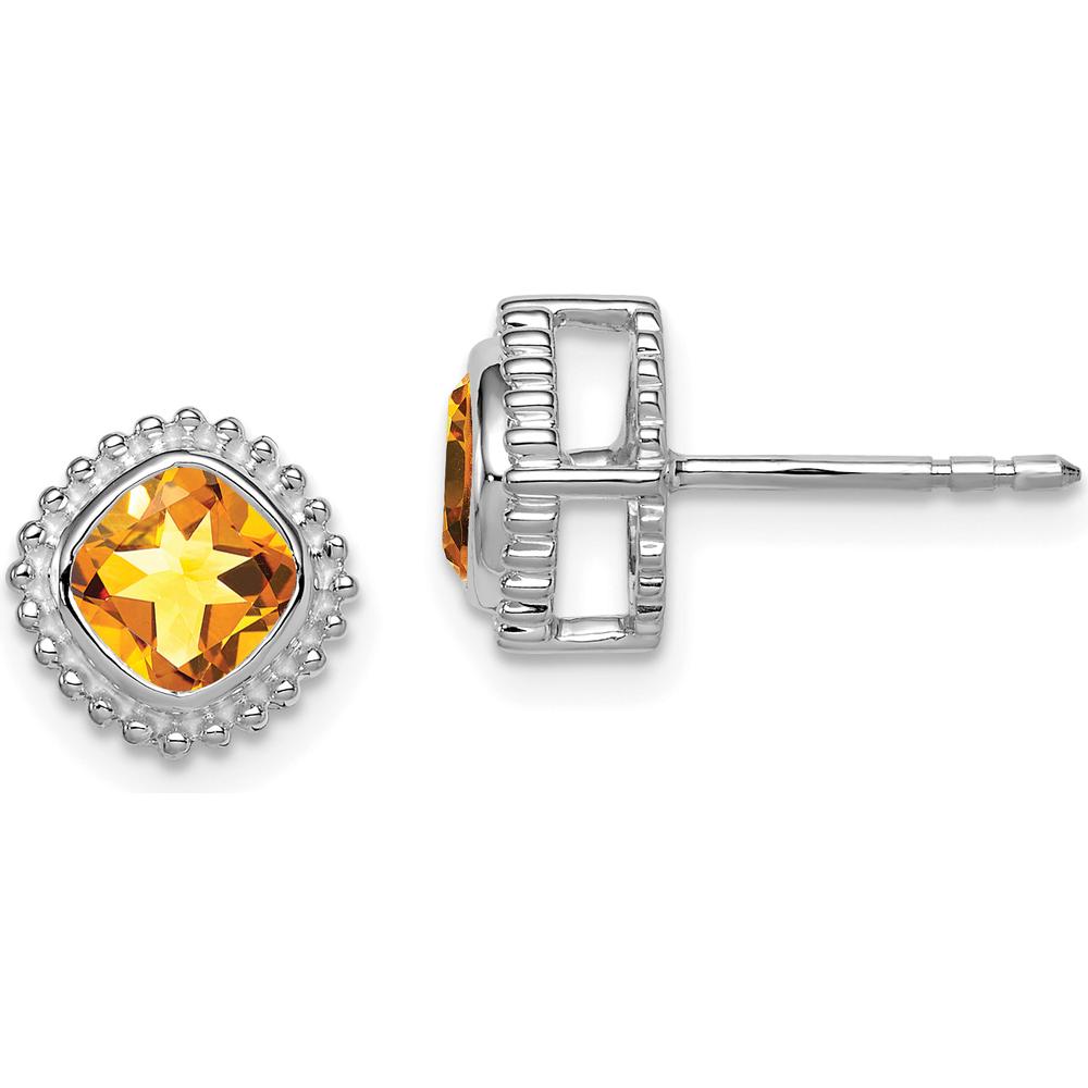 14K White Gold Cushion Citrine Earrings - 1.0 Carat Total Citrine Weight by Monteluci Fine Jewelry