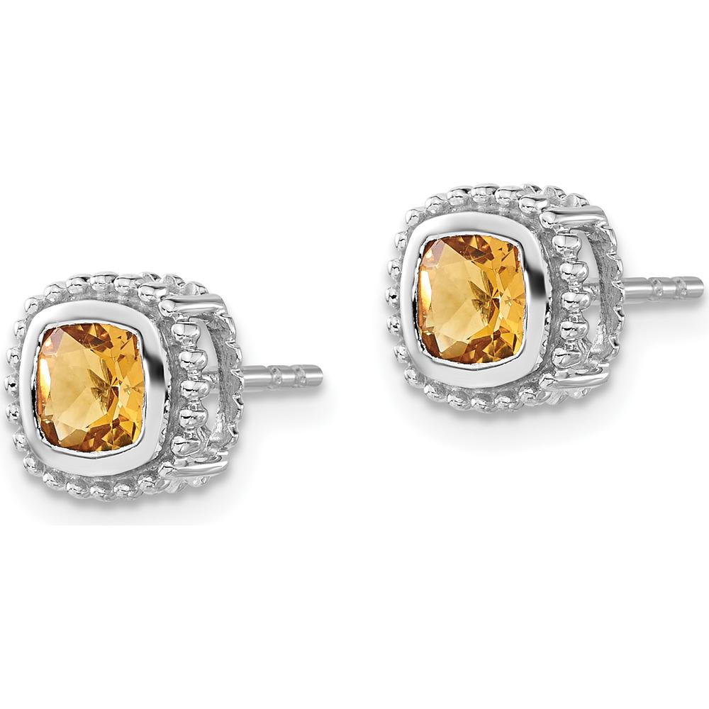 14K White Gold Cushion Citrine Earrings - 1.0 Carat Total Citrine Weight by Monteluci Fine Jewelry