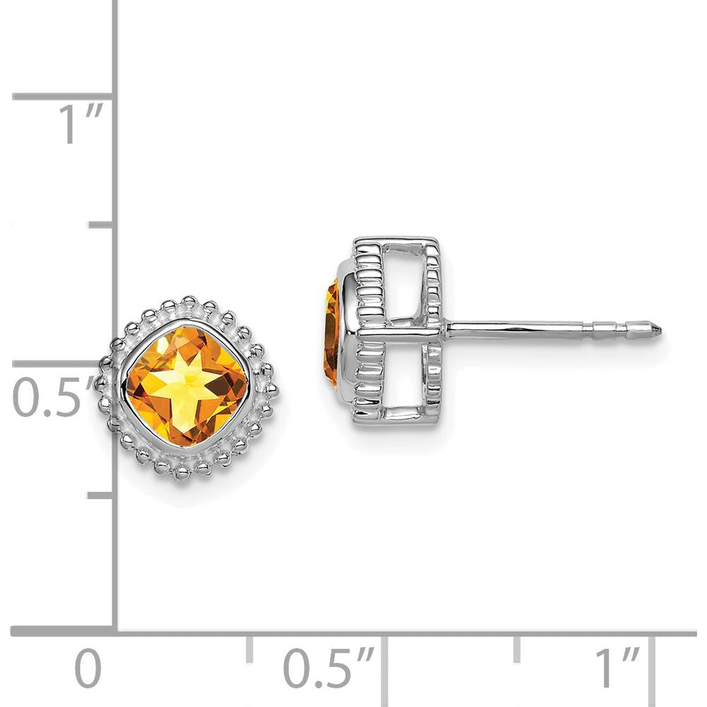 14K White Gold Cushion Citrine Earrings - 1.0 Carat Total Citrine Weight by Monteluci Fine Jewelry