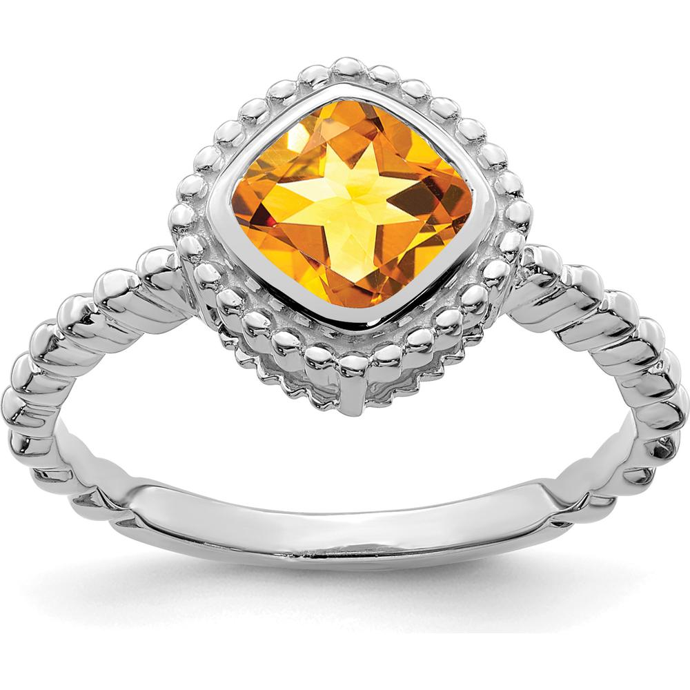 14K White Gold Cushion Citrine Ring - 1.3 Carat Total Citrine Weight by 0
