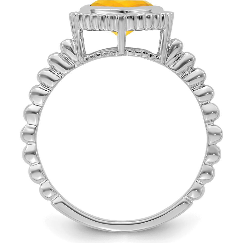 14K White Gold Cushion Citrine Ring - 1.3 Carat Total Citrine Weight by 0