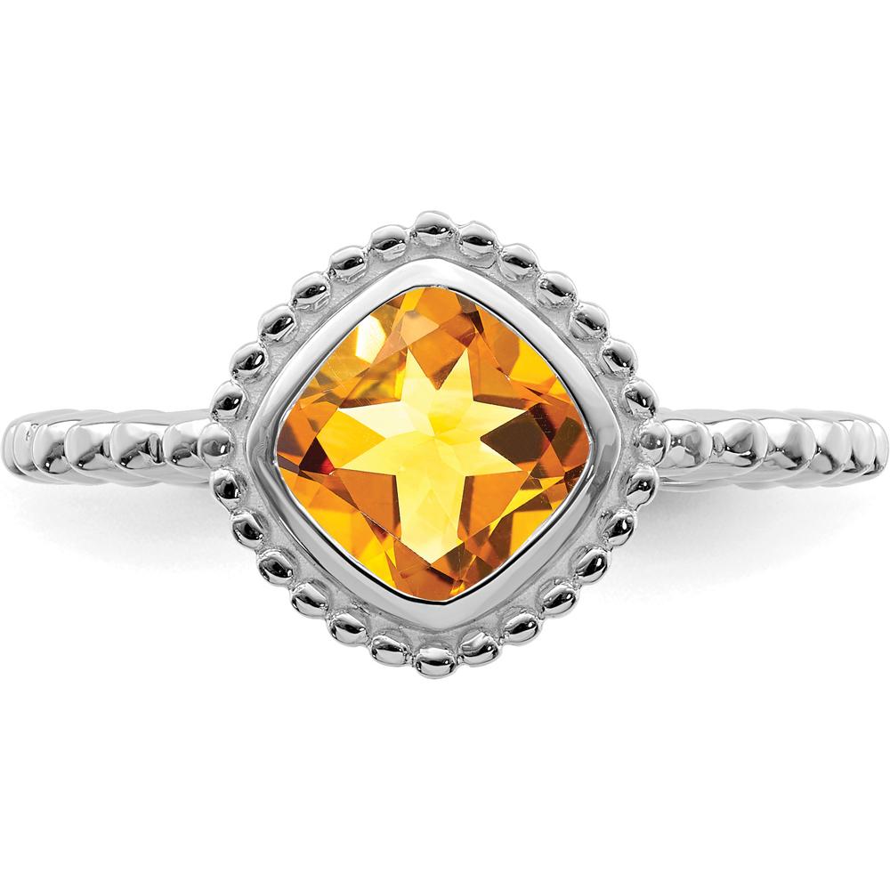 14K White Gold Cushion Citrine Ring - 1.3 Carat Total Citrine Weight by 0