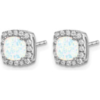 14K White Gold Cushion Created Opal and Diamond Halo Earrings - 0.545 Carat Opal, 0.006 Carat Total Diamond Weight by Monteluci Fine Jewelry
