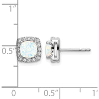 14K White Gold Cushion Created Opal and Diamond Halo Earrings - 0.545 Carat Opal, 0.006 Carat Total Diamond Weight by Monteluci Fine Jewelry
