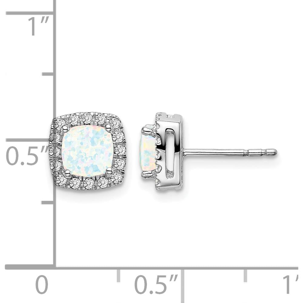 14K White Gold Cushion Created Opal and Diamond Halo Earrings - 0.545 Carat Opal, 0.006 Carat Total Diamond Weight by Monteluci Fine Jewelry