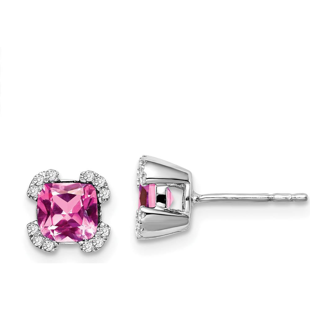 14K White Gold Cushion Created Pink Sapphire and Diamond Stud Earrings - 0.44 Carat Total Sapphire Weight by Monteluci Fine Jewelry