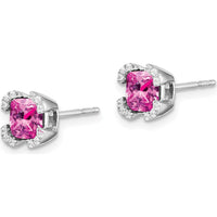 14K White Gold Cushion Created Pink Sapphire and Diamond Stud Earrings - 0.44 Carat Total Sapphire Weight by Monteluci Fine Jewelry