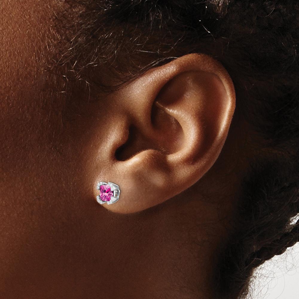 14K White Gold Cushion Created Pink Sapphire and Diamond Stud Earrings - 0.44 Carat Total Sapphire Weight by Monteluci Fine Jewelry