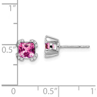 14K White Gold Cushion Created Pink Sapphire and Diamond Stud Earrings - 0.44 Carat Total Sapphire Weight by Monteluci Fine Jewelry