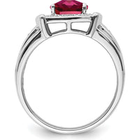 14K White Gold Cushion Created Ruby and Diamond Men's Ring - 2.355 Carat Ruby, 0.1 Carat Total Diamond Weight by 0