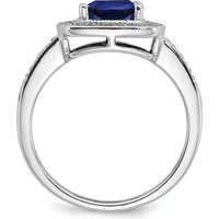 14K White Gold Cushion Created Sapphire and Diamond Halo Ring - 1.31 Carat Sapphire, 0.062 Carat Total Diamond Weight by 0