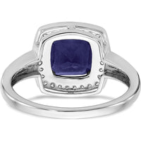 14K White Gold Cushion Created Sapphire and Diamond Halo Ring - 1.31 Carat Sapphire, 0.062 Carat Total Diamond Weight by 0