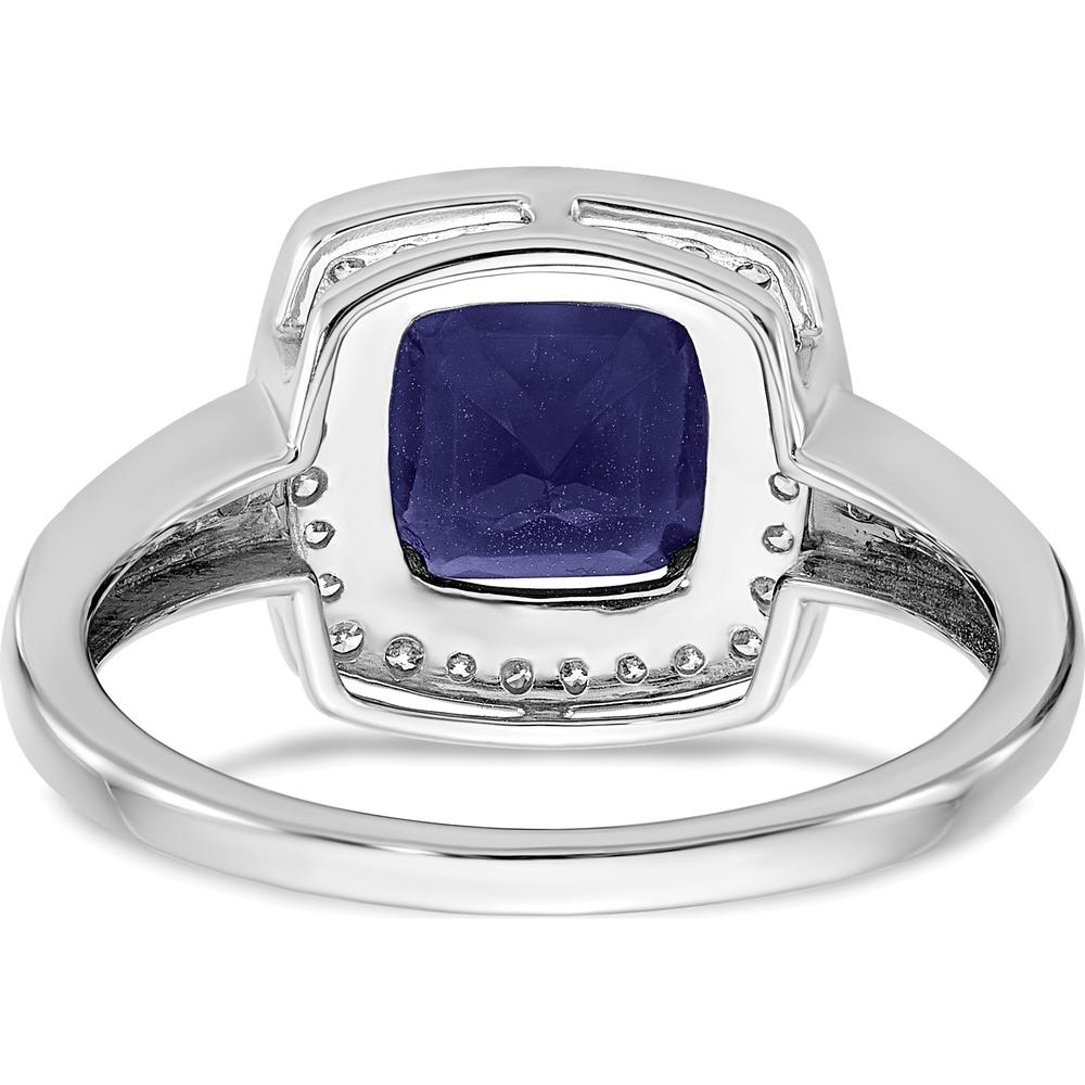 14K White Gold Cushion Created Sapphire and Diamond Halo Ring - 1.31 Carat Sapphire, 0.062 Carat Total Diamond Weight by 0