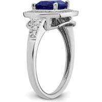 14K White Gold Cushion Created Sapphire and Diamond Halo Ring - 1.31 Carat Sapphire, 0.062 Carat Total Diamond Weight by 0