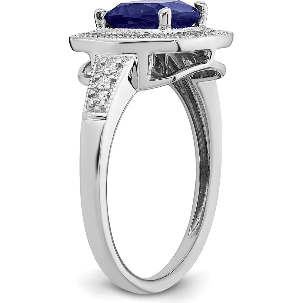 14K White Gold Cushion Created Sapphire and Diamond Halo Ring - 1.31 Carat Sapphire, 0.062 Carat Total Diamond Weight by 0