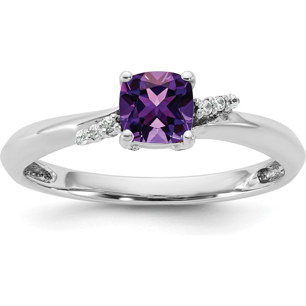 14K White Gold Cushion Cut Amethyst and Diamond Accent Ring - 0.50 Carat Amethyst and 0.03 Carat Diamond Total Weight by 0