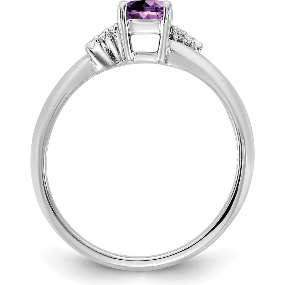 14K White Gold Cushion Cut Amethyst and Diamond Accent Ring - 0.50 Carat Amethyst and 0.03 Carat Diamond Total Weight by 0