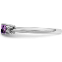 14K White Gold Cushion Cut Amethyst and Diamond Accent Ring - 0.50 Carat Amethyst and 0.03 Carat Diamond Total Weight by 0