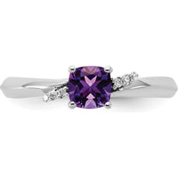 14K White Gold Cushion Cut Amethyst and Diamond Accent Ring - 0.50 Carat Amethyst and 0.03 Carat Diamond Total Weight by 0