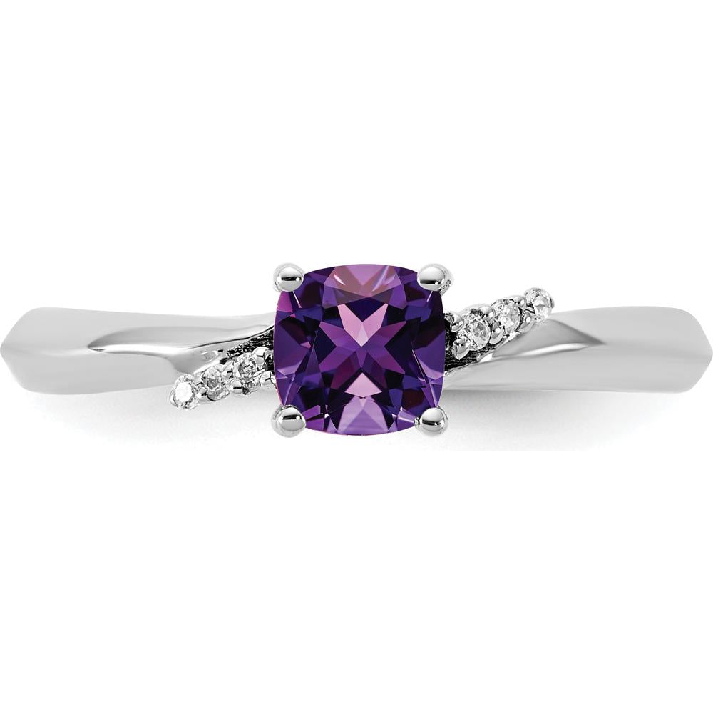 14K White Gold Cushion Cut Amethyst and Diamond Accent Ring - 0.50 Carat Amethyst and 0.03 Carat Diamond Total Weight by 0