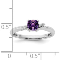 14K White Gold Cushion Cut Amethyst and Diamond Accent Ring - 0.50 Carat Amethyst and 0.03 Carat Diamond Total Weight by 0