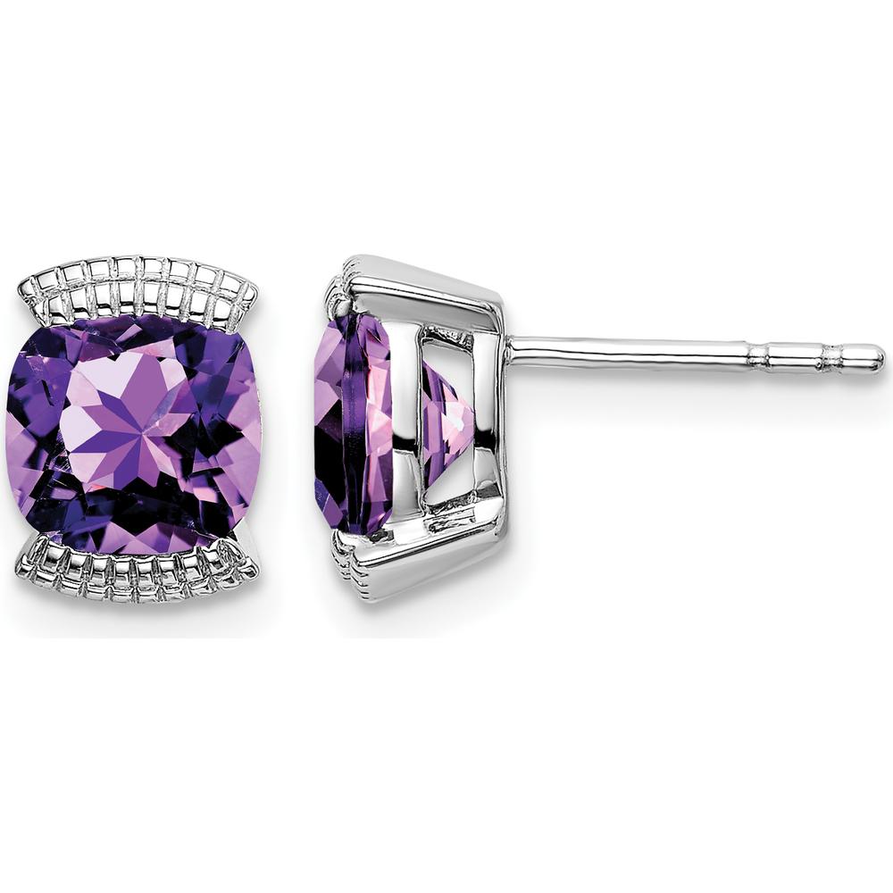 14K White Gold Cushion-Cut Amethyst Stud Earrings - 0.892 Carat Total Amethyst Weight by Monteluci Fine Jewelry