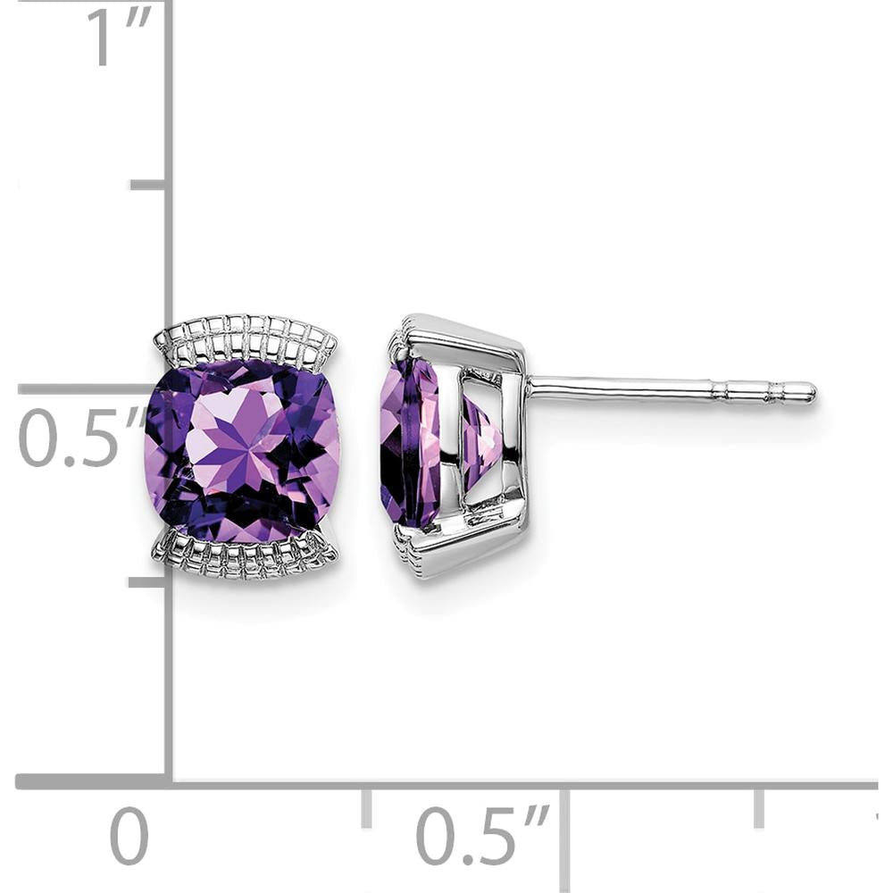 14K White Gold Cushion-Cut Amethyst Stud Earrings - 0.892 Carat Total Amethyst Weight by Monteluci Fine Jewelry