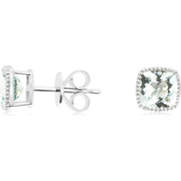 14K White Gold Cushion-Cut Aquamarine Stud Earrings with Milgrain Detail - 2.25 Carat Total Aquamarine Weight - Royal Jewelry