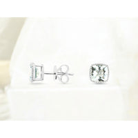 14K White Gold Cushion-Cut Aquamarine Stud Earrings with Milgrain Detail - 2.25 Carat Total Aquamarine Weight - Royal Jewelry