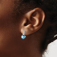 14K White Gold Cushion Cut Blue Topaz and Diamond Drop Earrings - 1.25 Carat Total Topaz Weight, 0.022 Carat Total Diamond Weight by Monteluci Fine Jewelry