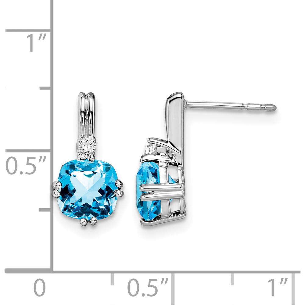14K White Gold Cushion Cut Blue Topaz and Diamond Drop Earrings - 1.25 Carat Total Topaz Weight, 0.022 Carat Total Diamond Weight by Monteluci Fine Jewelry