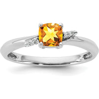 14K White Gold Cushion-Cut Citrine and Diamond Accent Ring with Rhodium Plated Band by 0